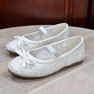New Girls Ballet Flats Jumping Beans Walnut Toddler 9 T White Lace Elastic Shoes